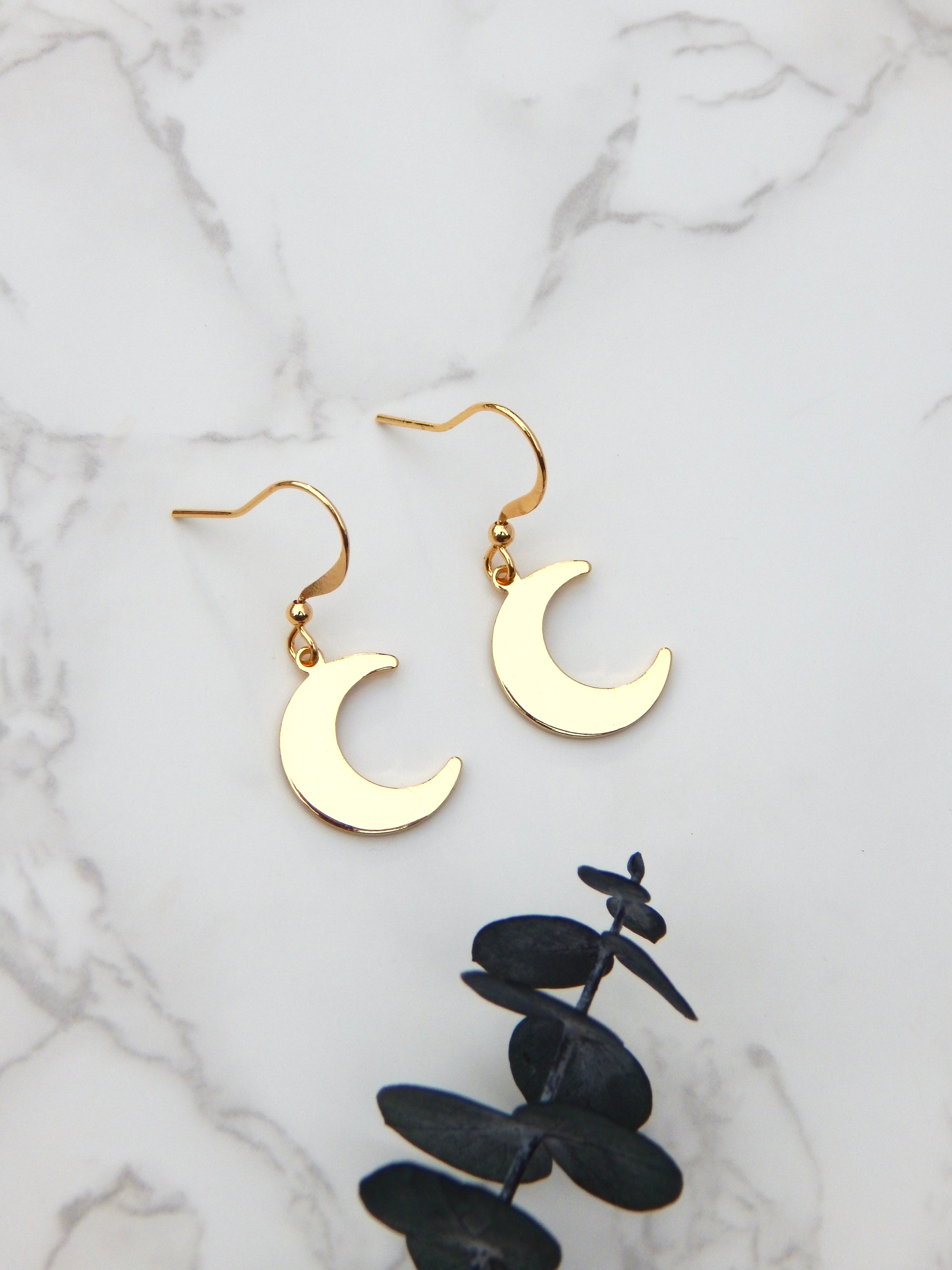 Luna Crescent Moon Earrings – Minimal Gold Dangle Jewelry