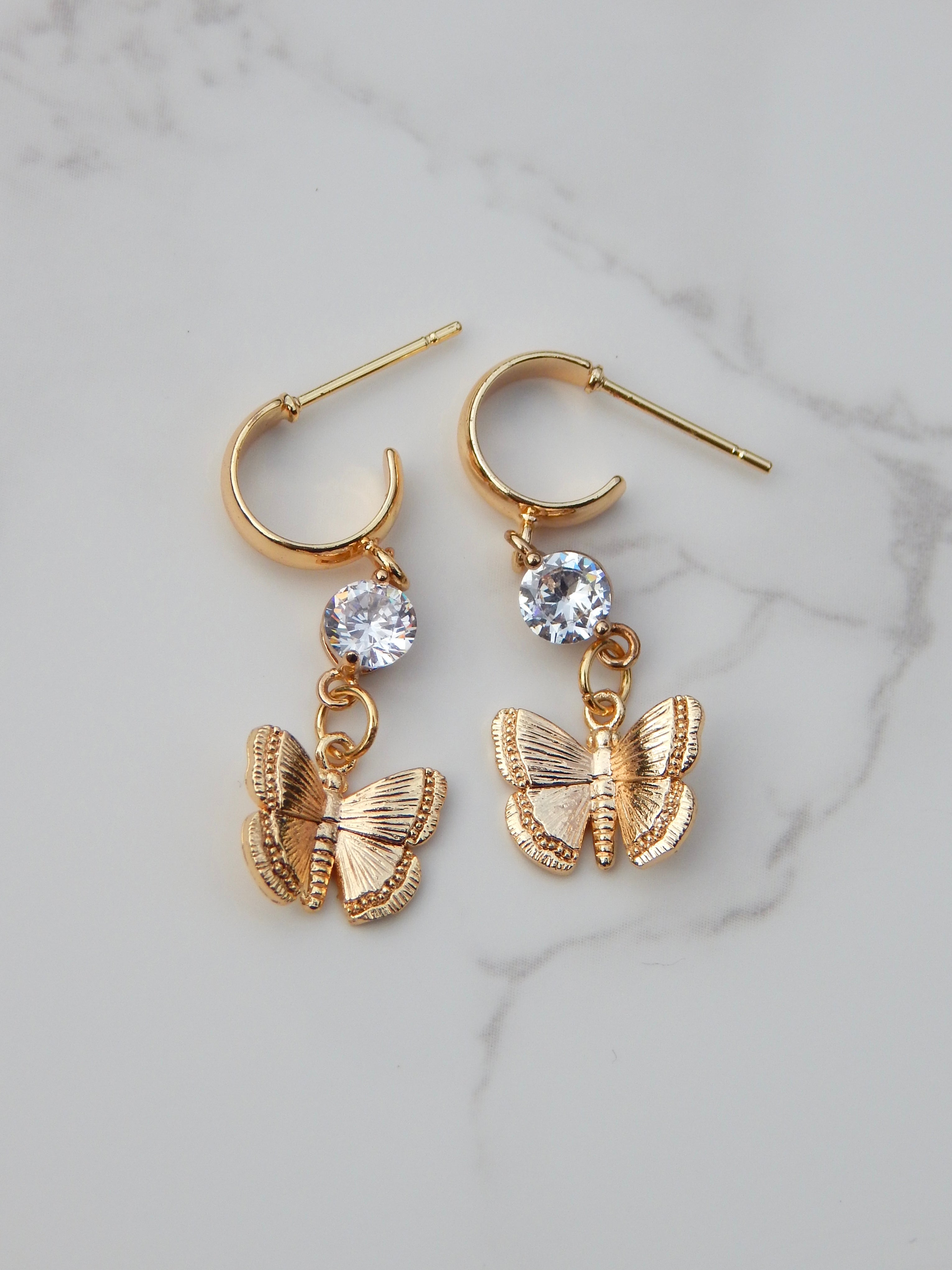 Gold Diamond Butterfly Dangles