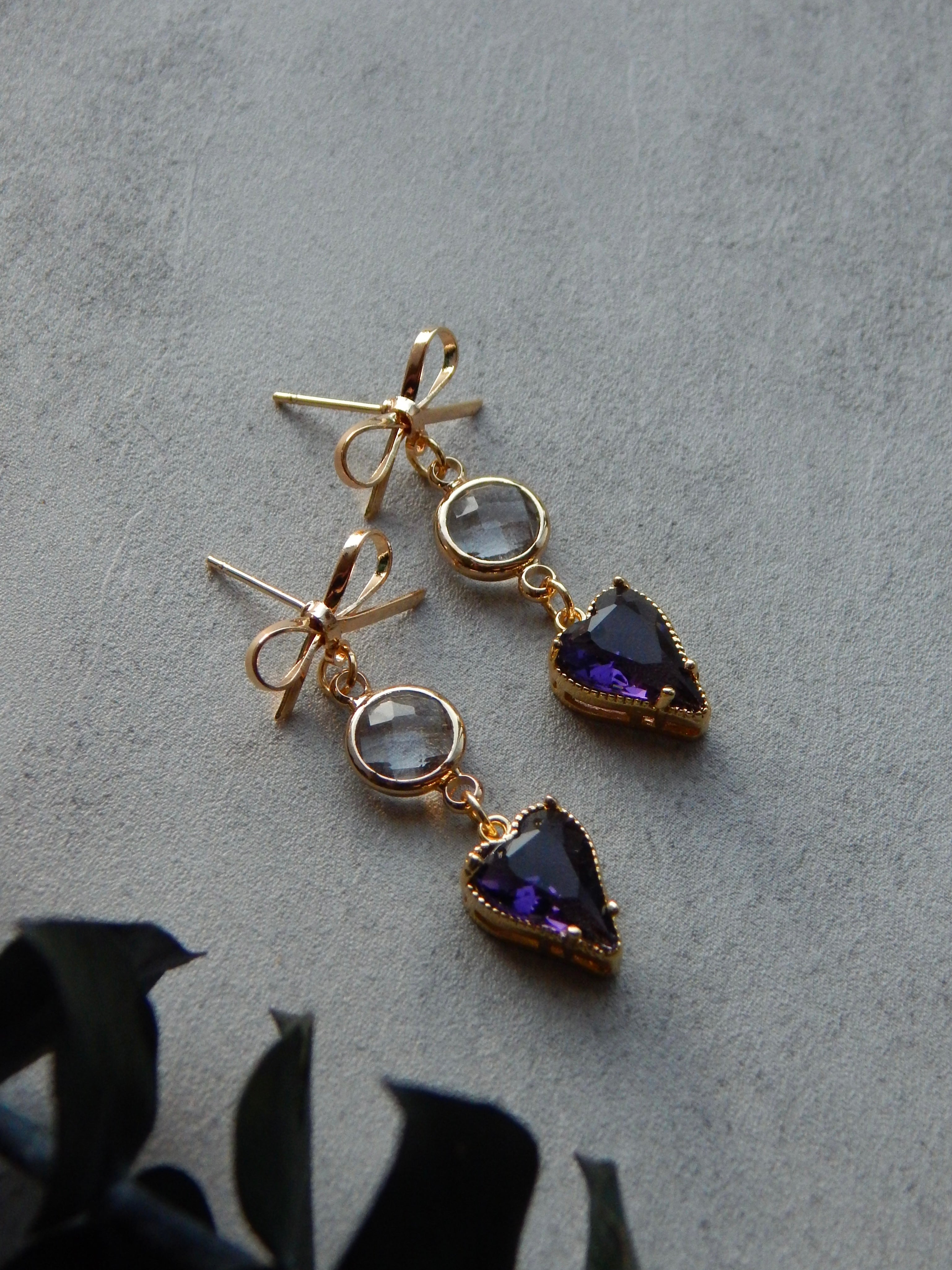 Purple Heart & Bow Earrings