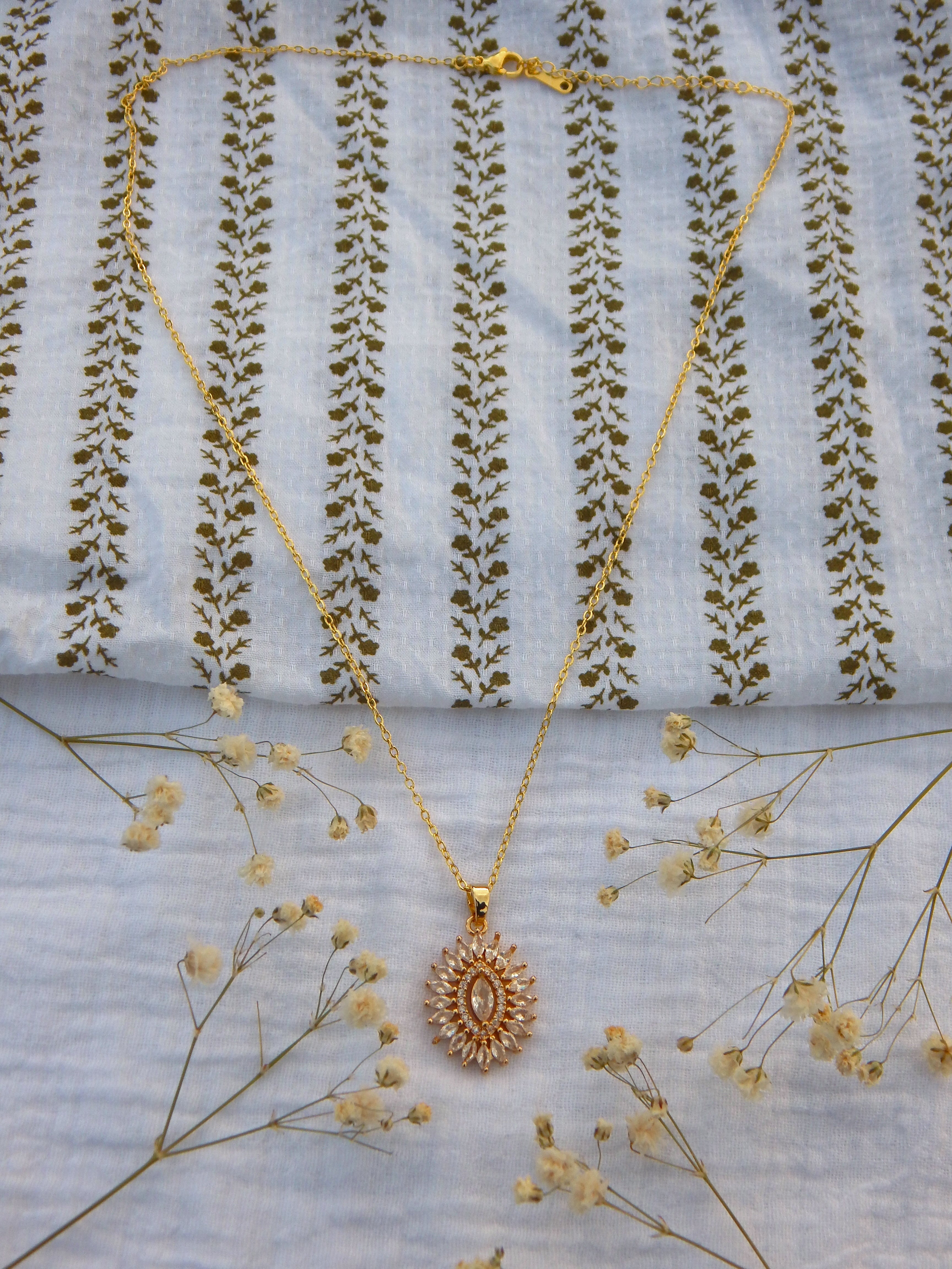 Radiant CZ Sunburst Necklace | Gold Statement Pendant | Dainty Sparkly Jewelry