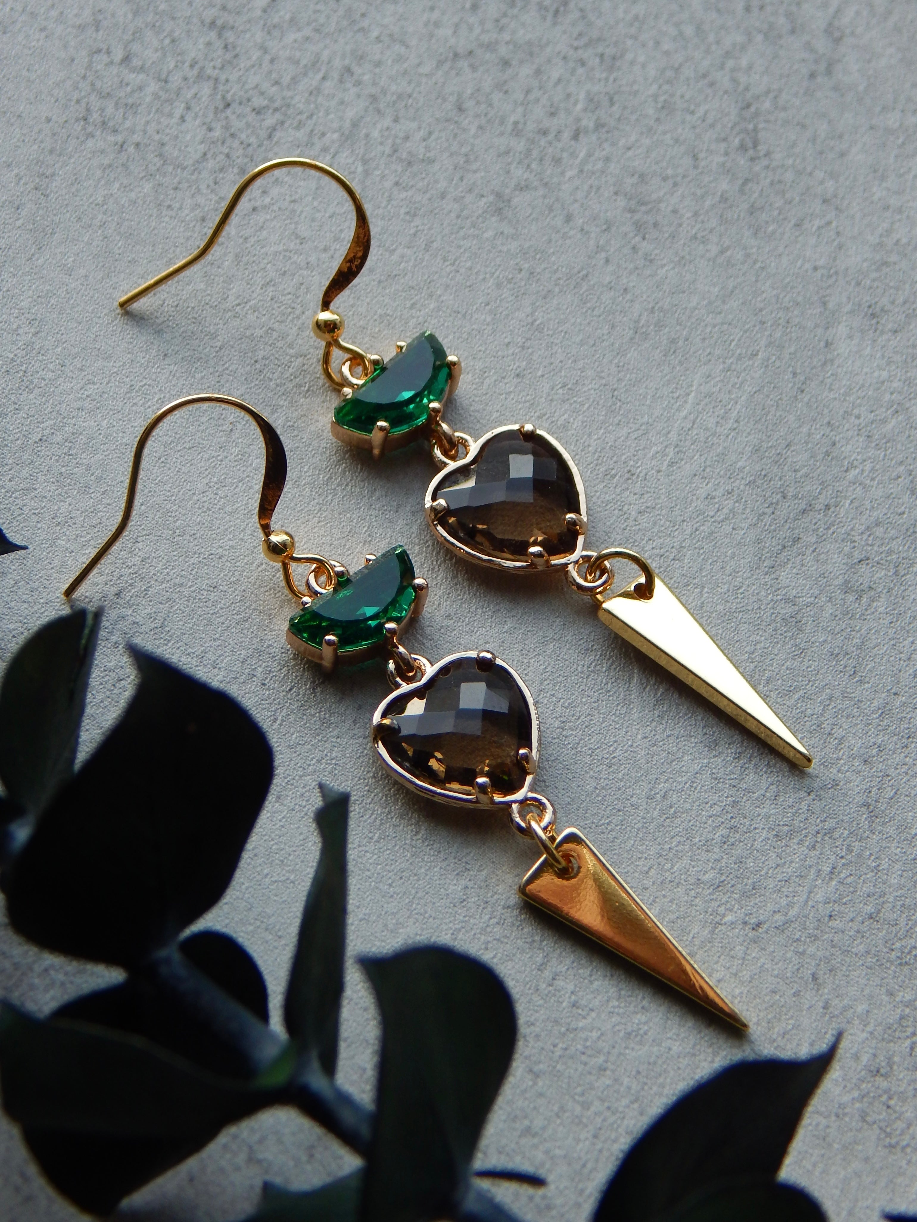 Edgy Earthy Heart Dangle Earrings