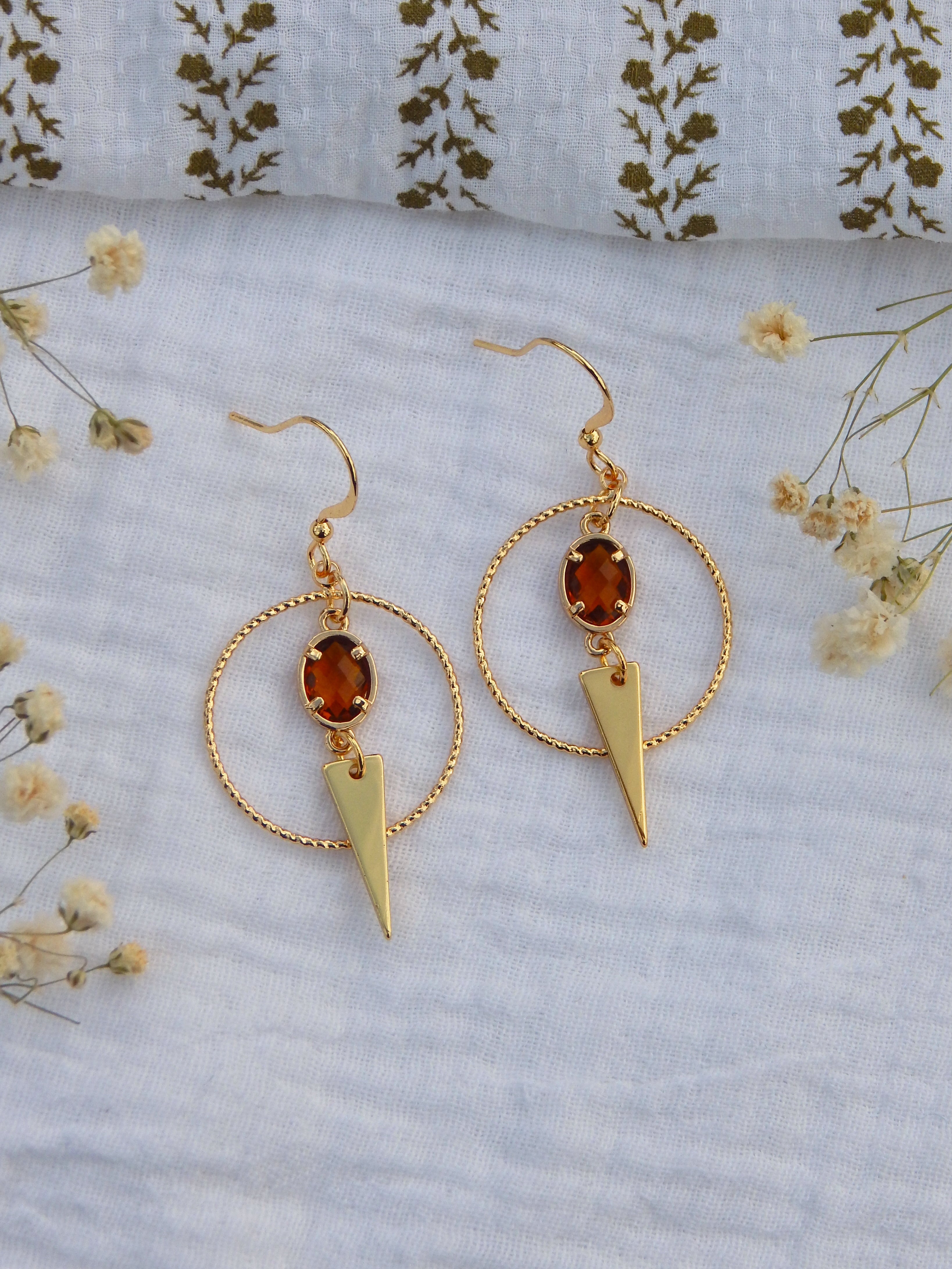 Amber CZ Hoop Earrings – Edgy Gold Dangle Hoops with Spike Charm | Lightweight Hypoallergenic Jewelry