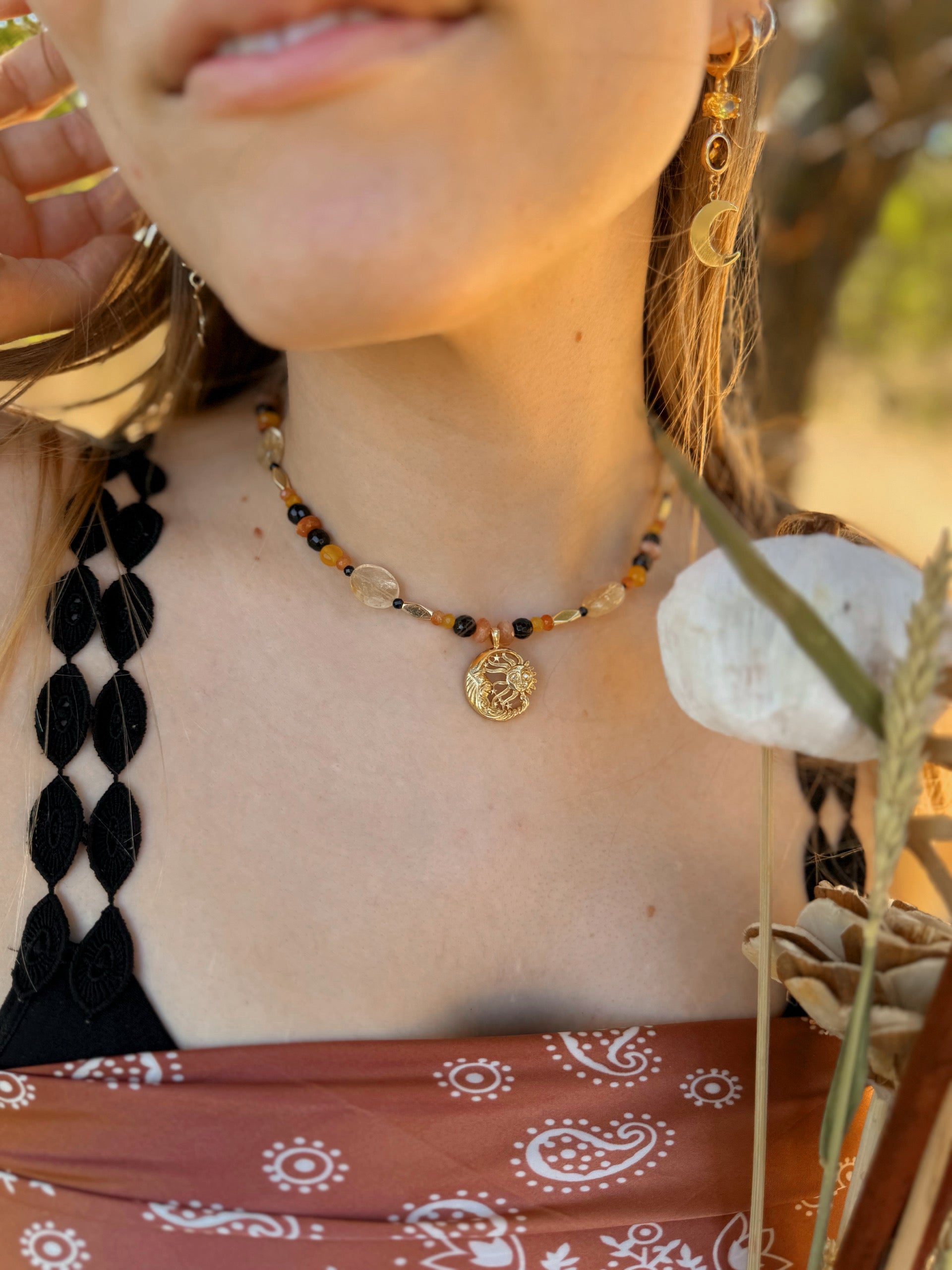 Autumn Sun & Moon Crystal Necklace