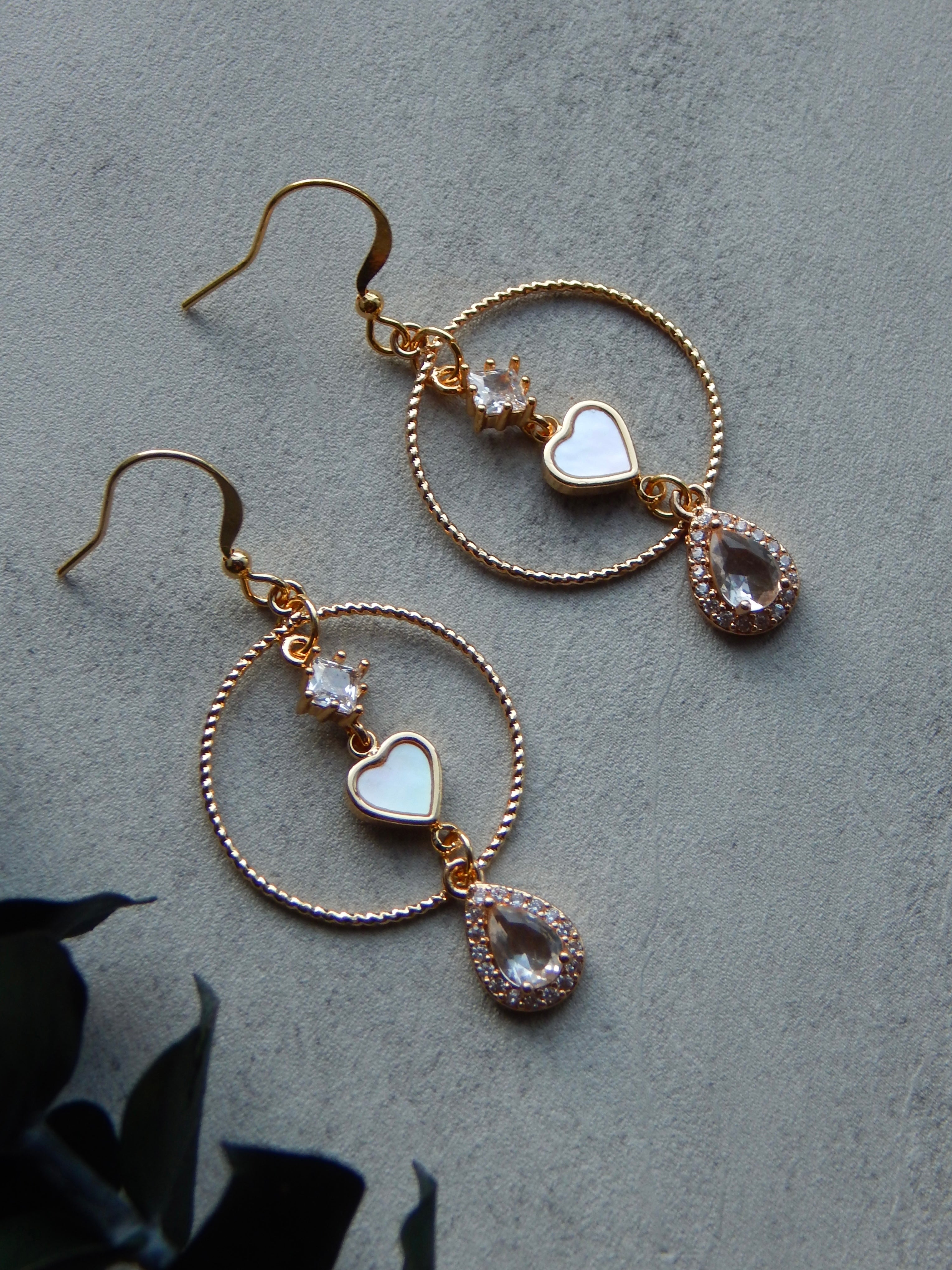 Elegant Heart Dangle Hoop Earrings