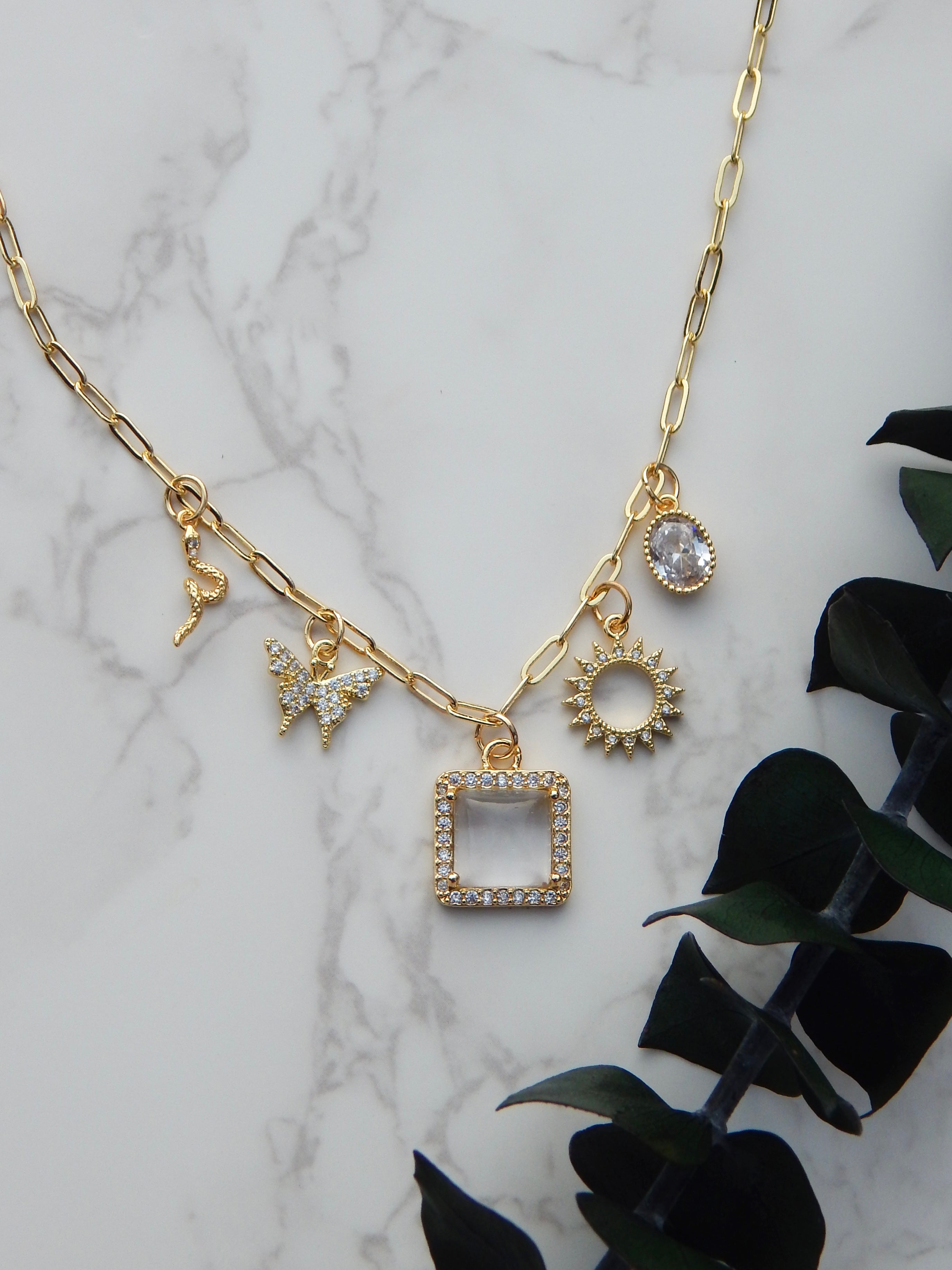 Gold Square Earthy Charm Necklace