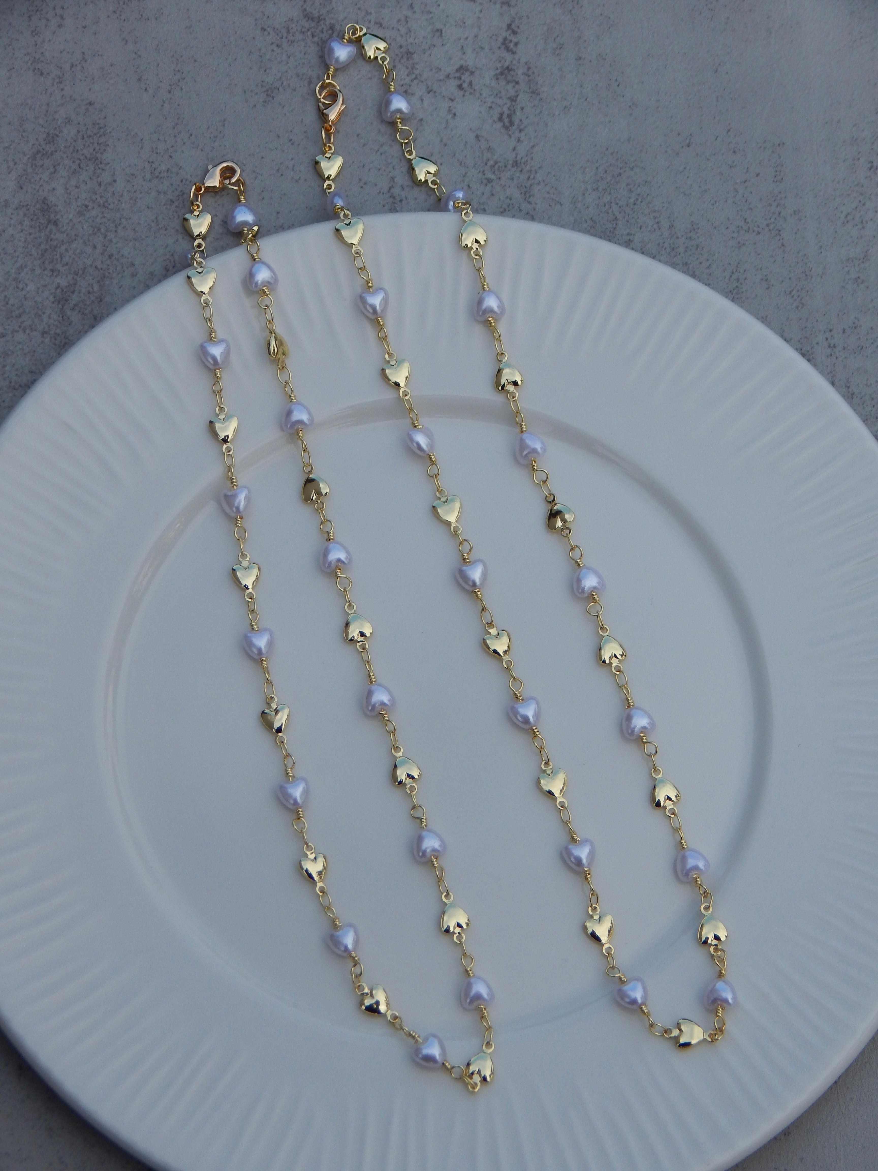 Pearls and Hearts Chain Necklace