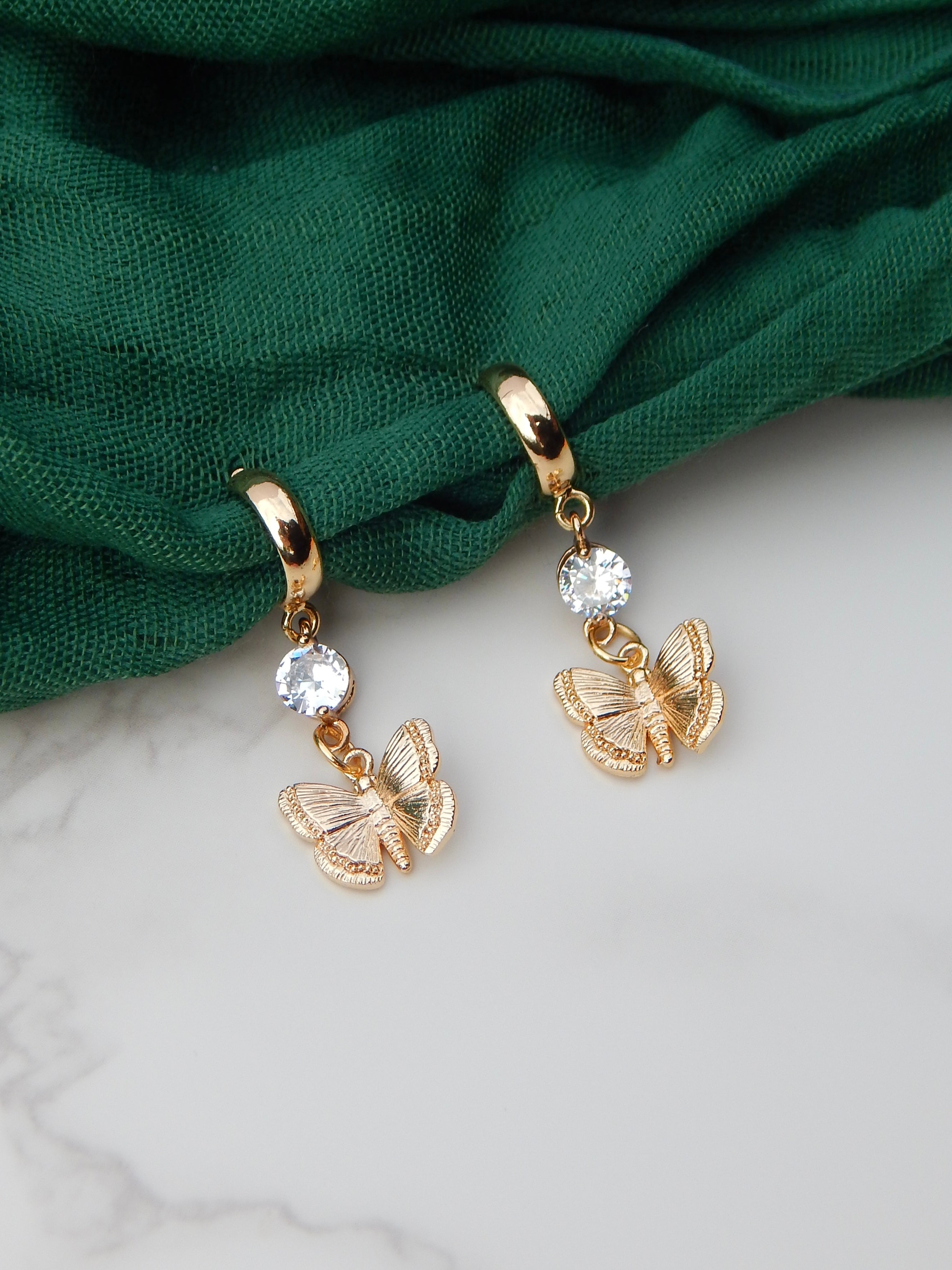 Gold Diamond Butterfly Dangles