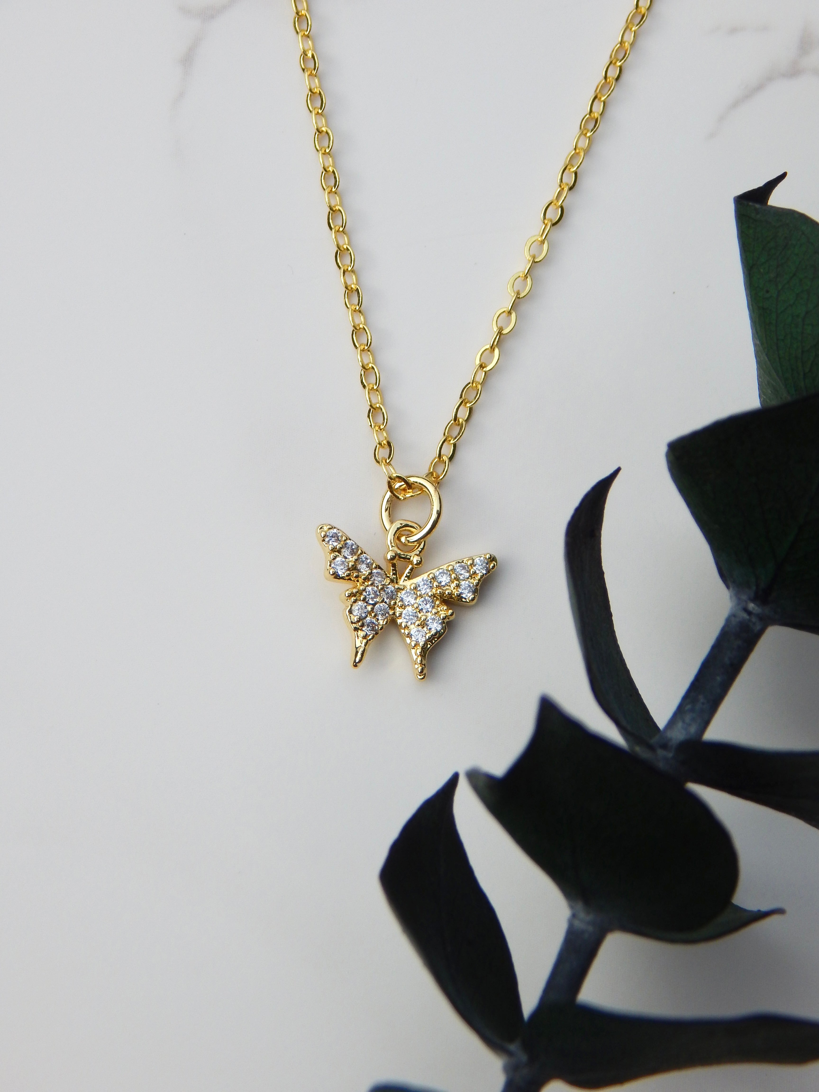 Dainty Diamond Butterfly Necklace