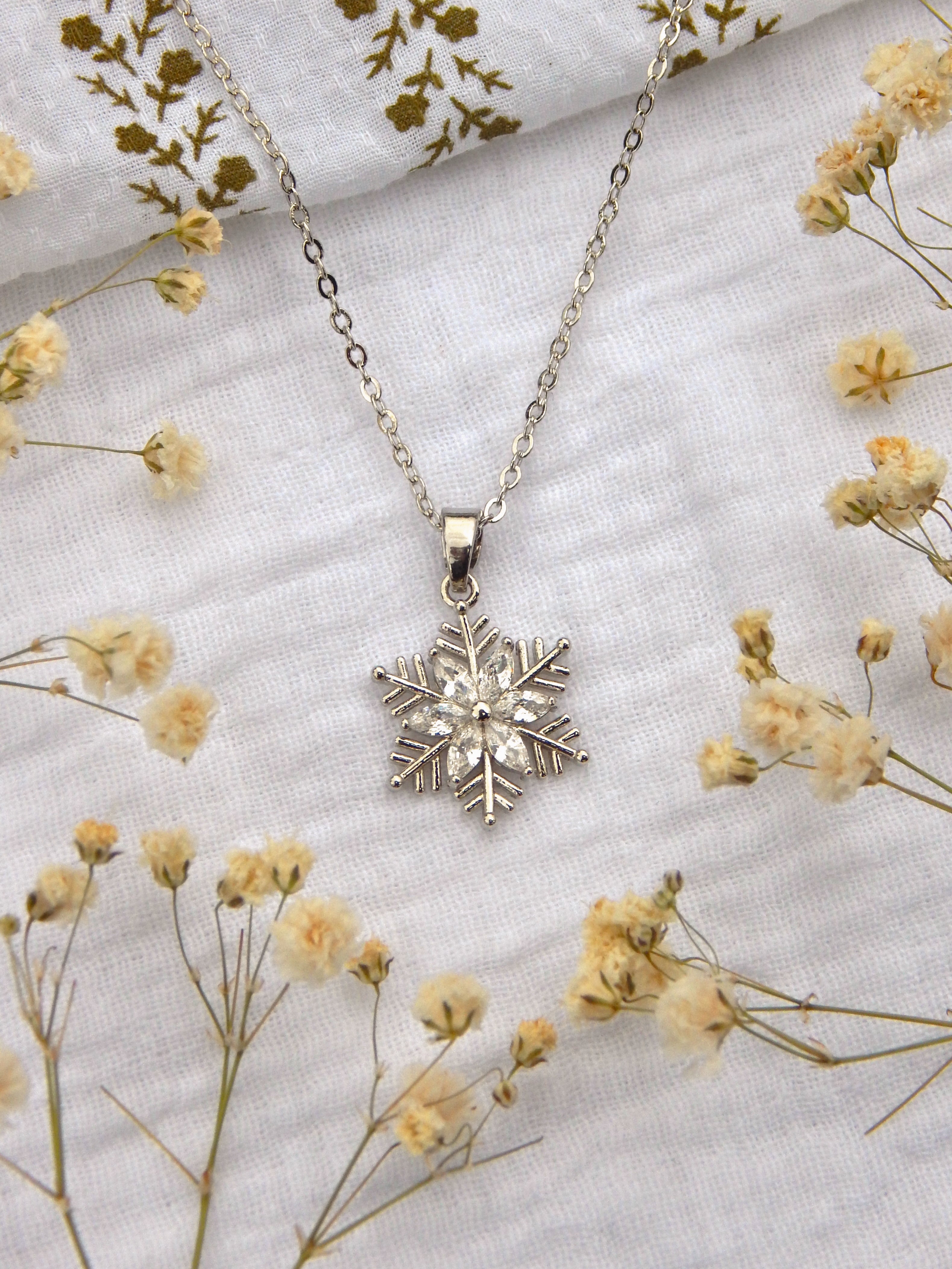 CZ Snowflake Necklace – Silver Winter Pendant | Dainty Hypoallergenic Tarnish-Resistant Jewelry