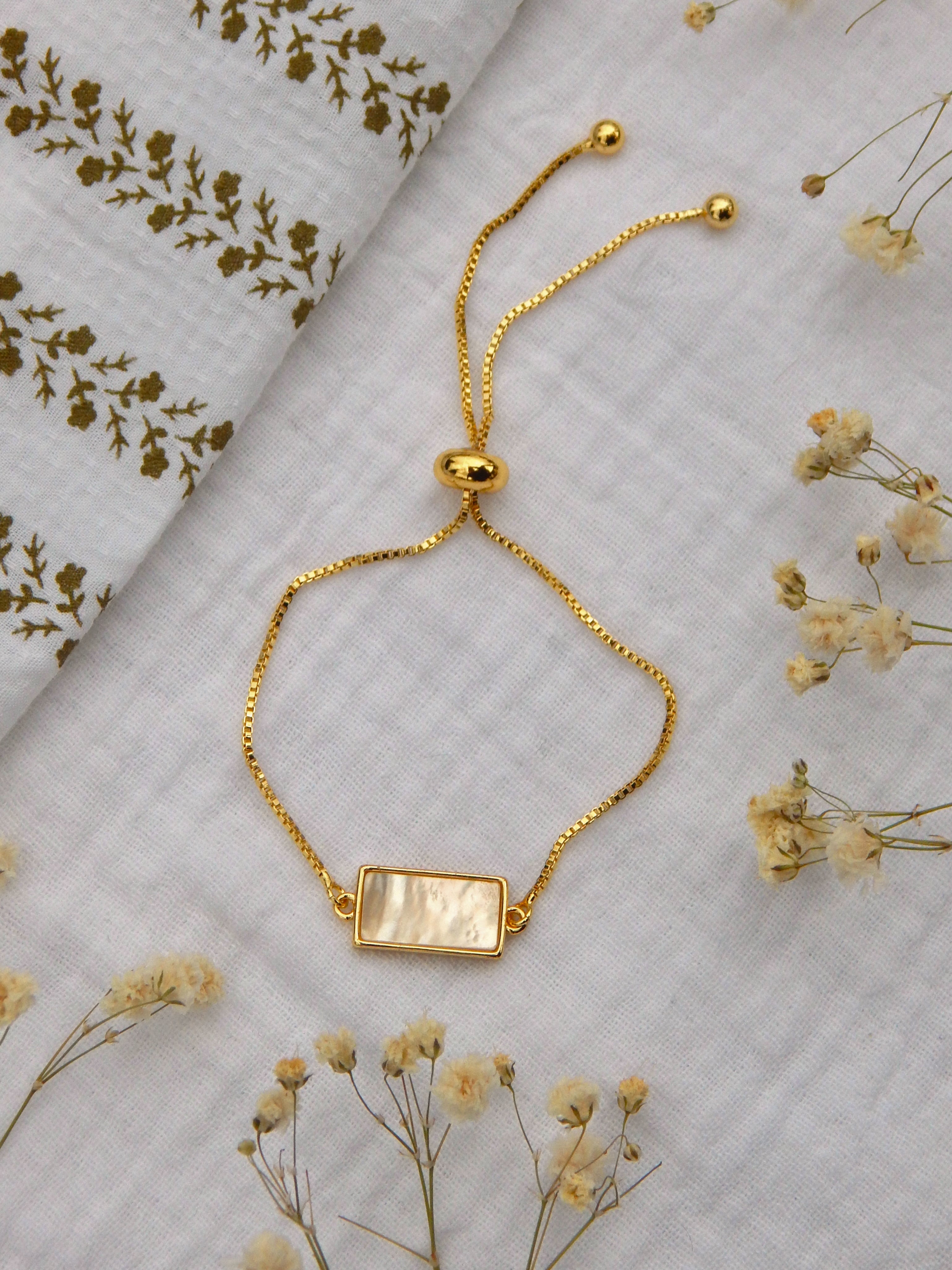 Mother of Pearl Adjustable Bracelet – Gold Slide Bracelet | Dainty Hypoallergenic Everyday Jewelry