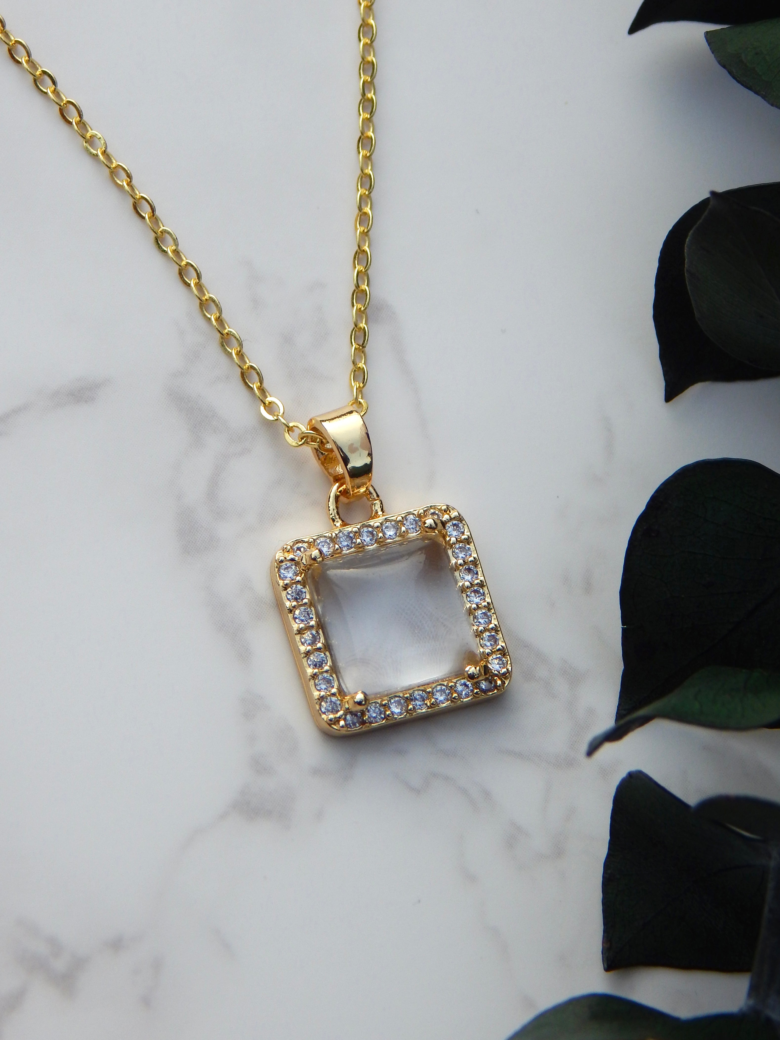 Gold Diamond Square Necklace