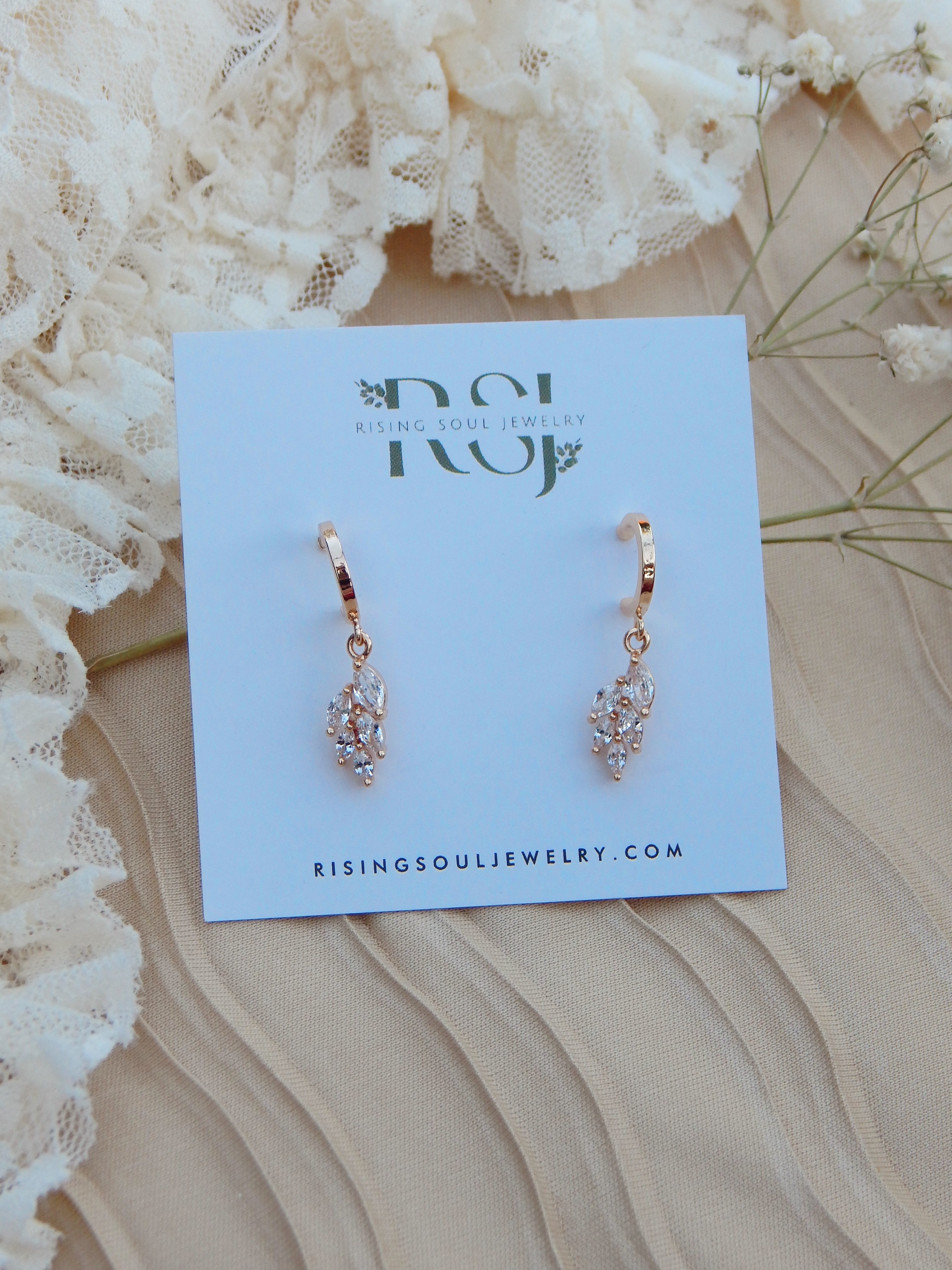 Dainty Vine Hoop Earrings – 18k Gold or Silver Cubic Zirconia Everyday Hoops