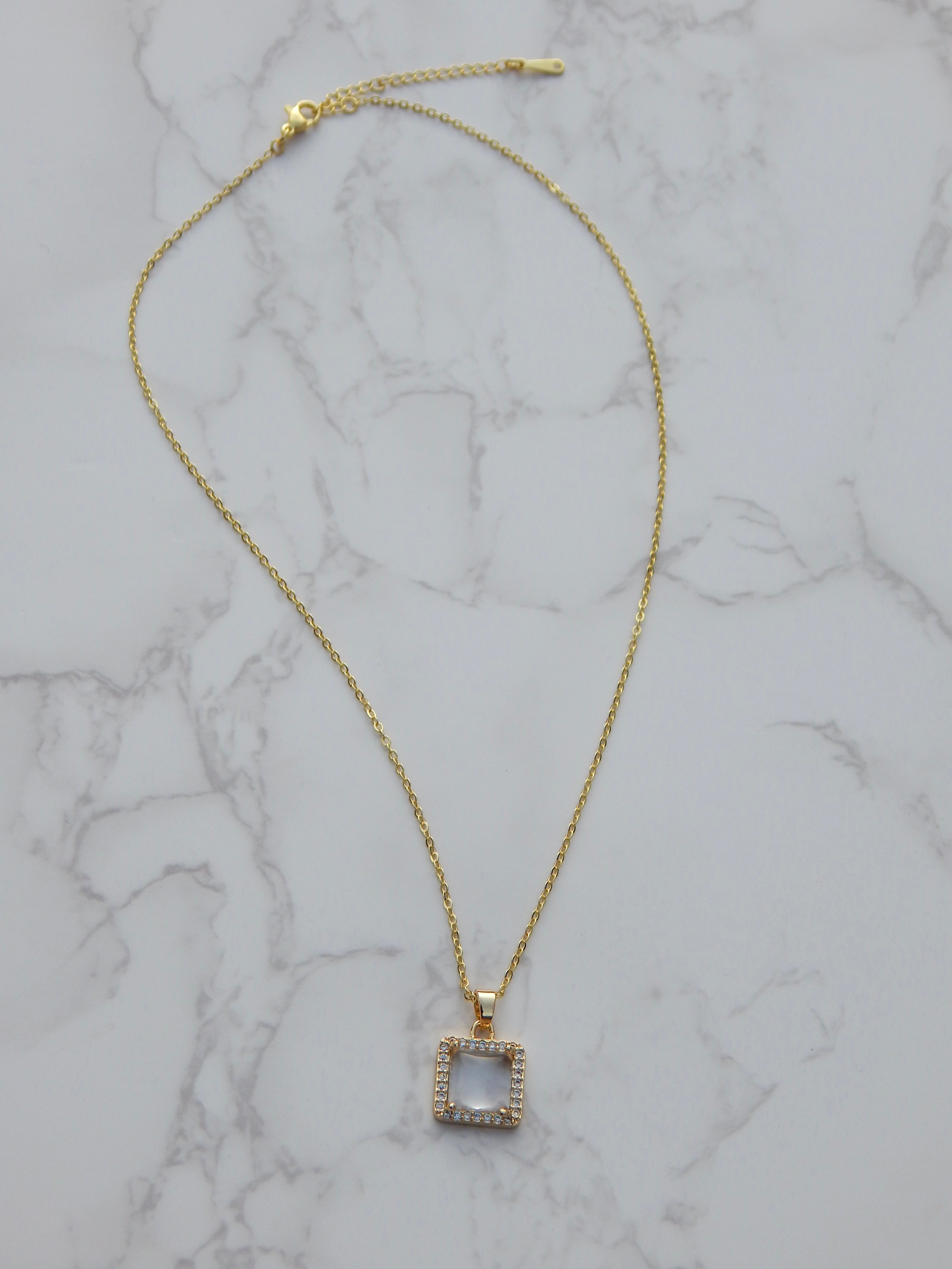 Gold Diamond Square Necklace