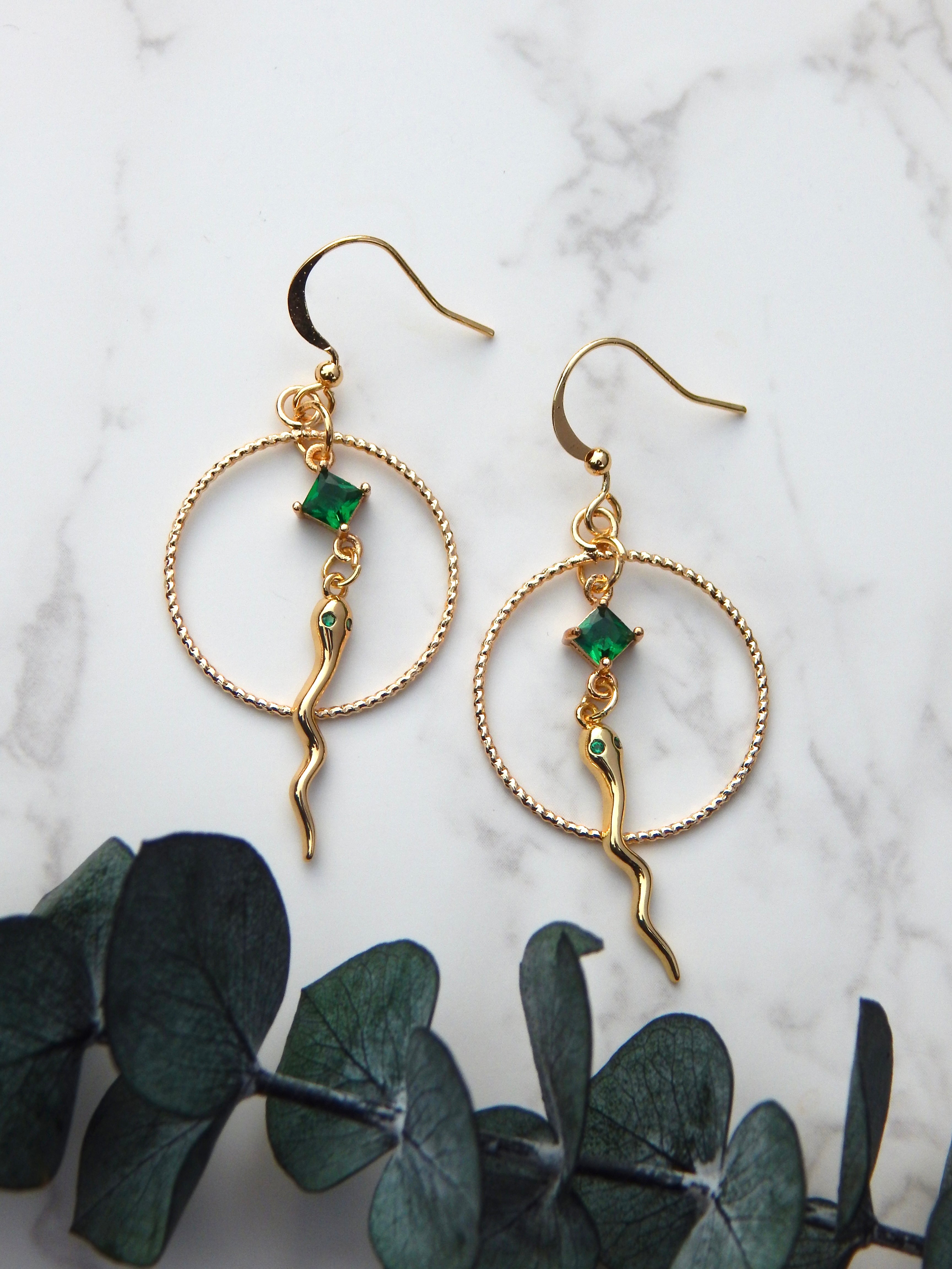 Gold Snake Hoop Dangles