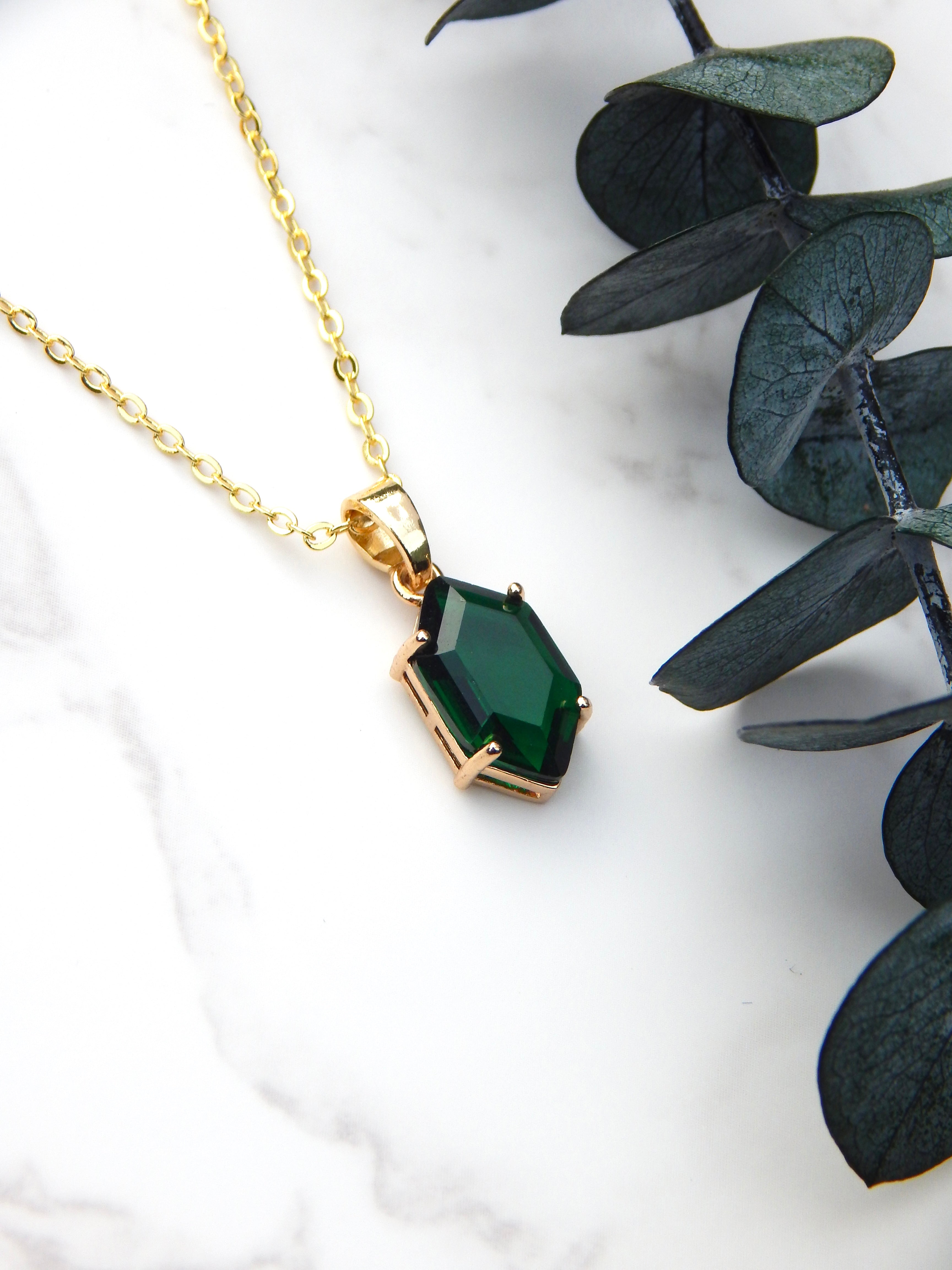 Green Hexagon Pendant Necklace