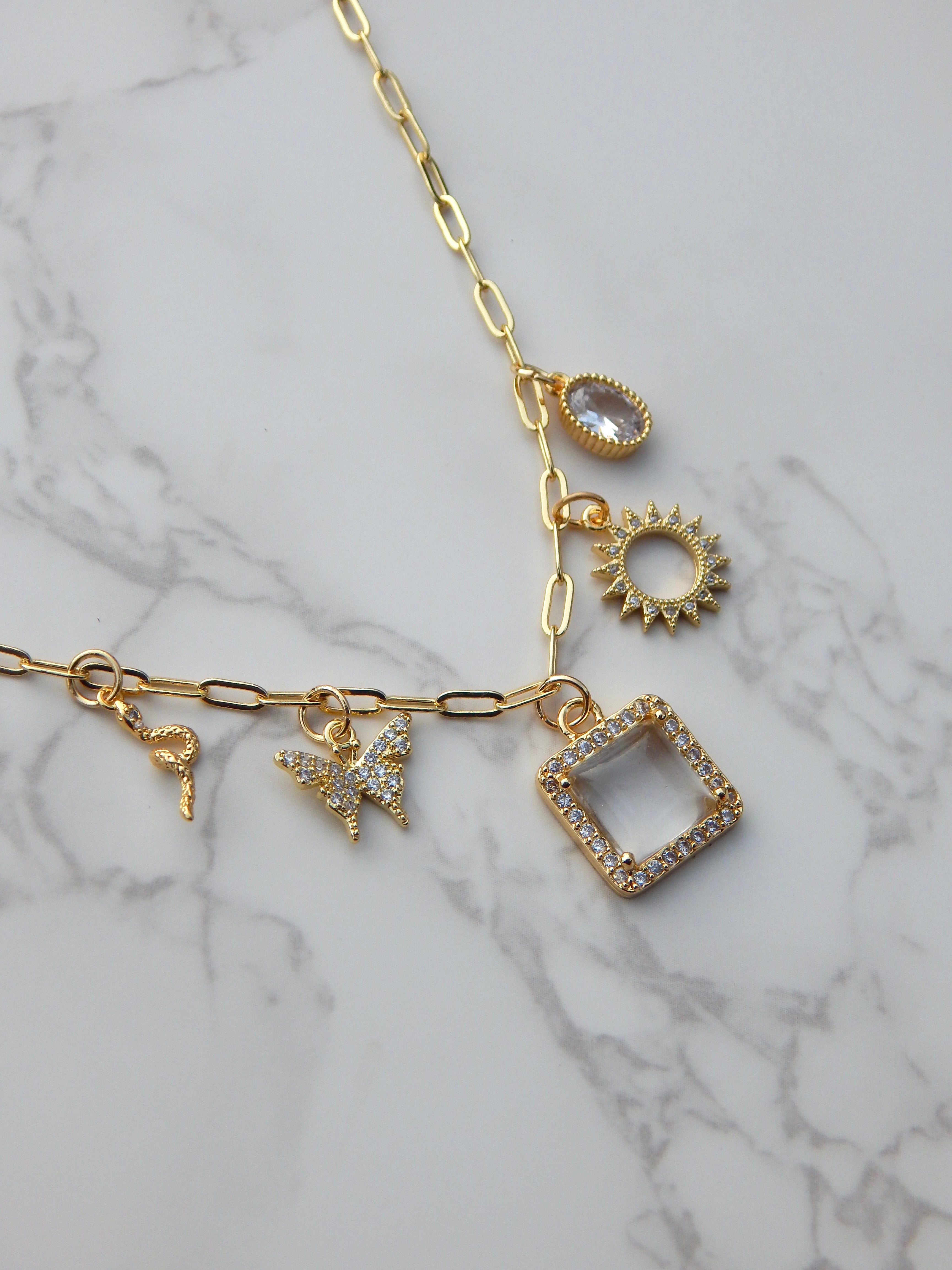 Gold Square Earthy Charm Necklace