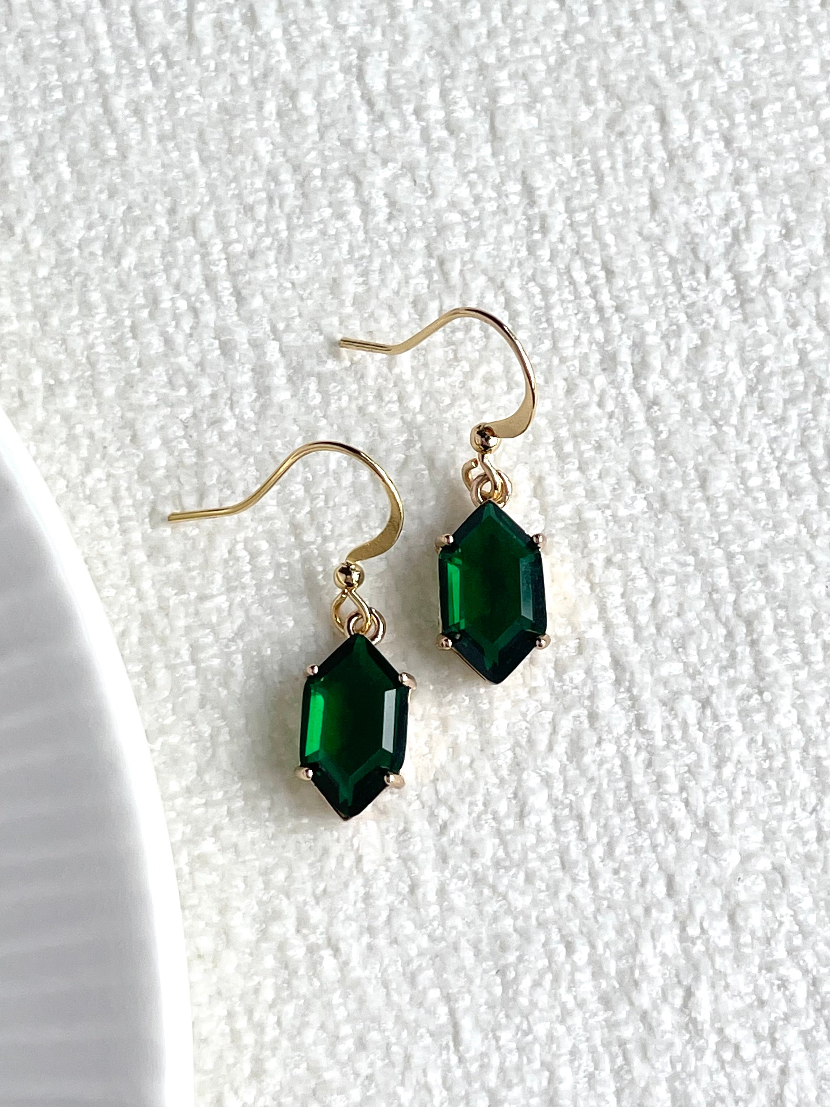 Emerald Hexagon Earrings