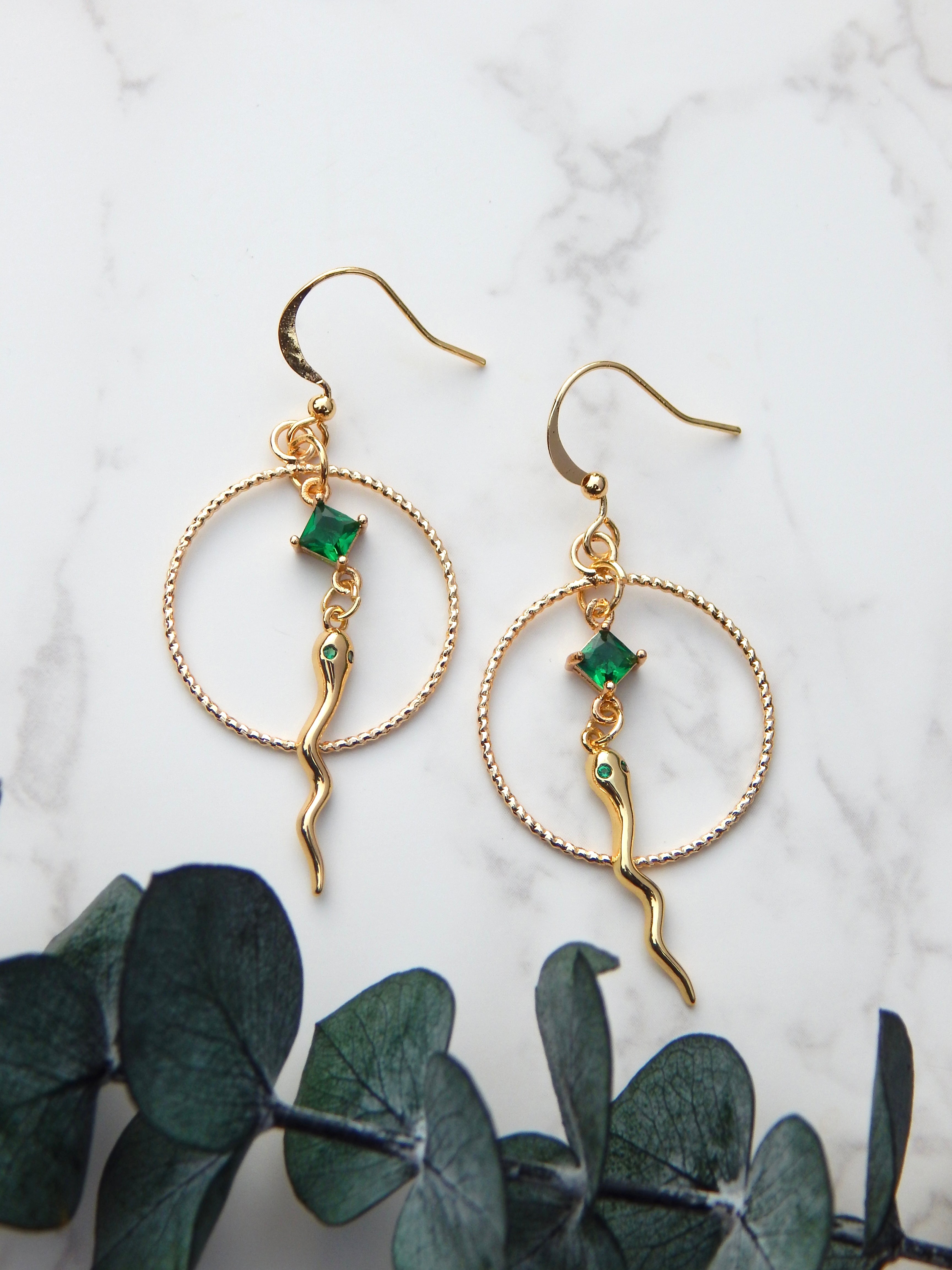 Gold Snake Hoop Dangles