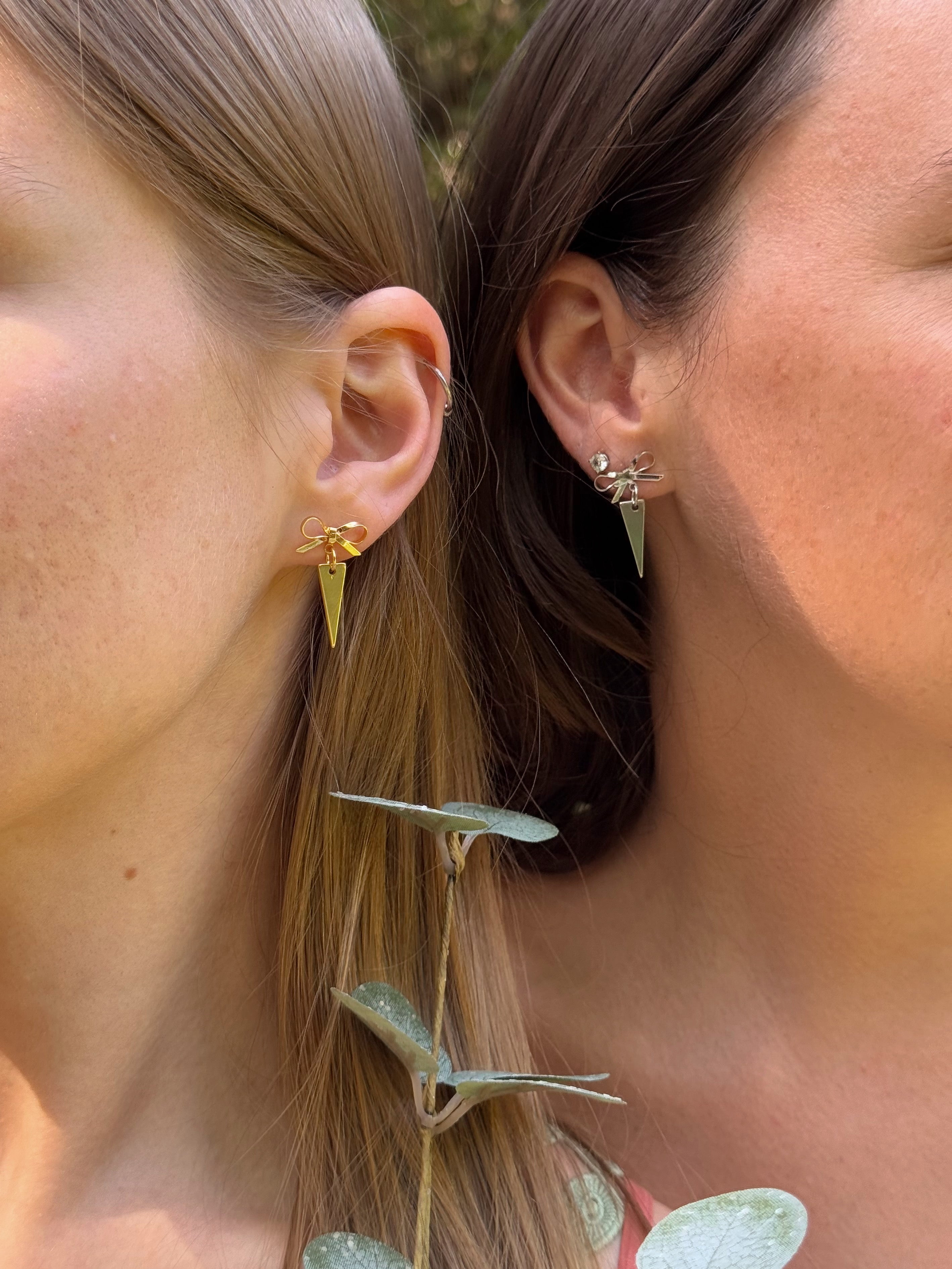 Rebel Rose Earrings – Dainty Bow & Dagger Studs in Gold or Silver