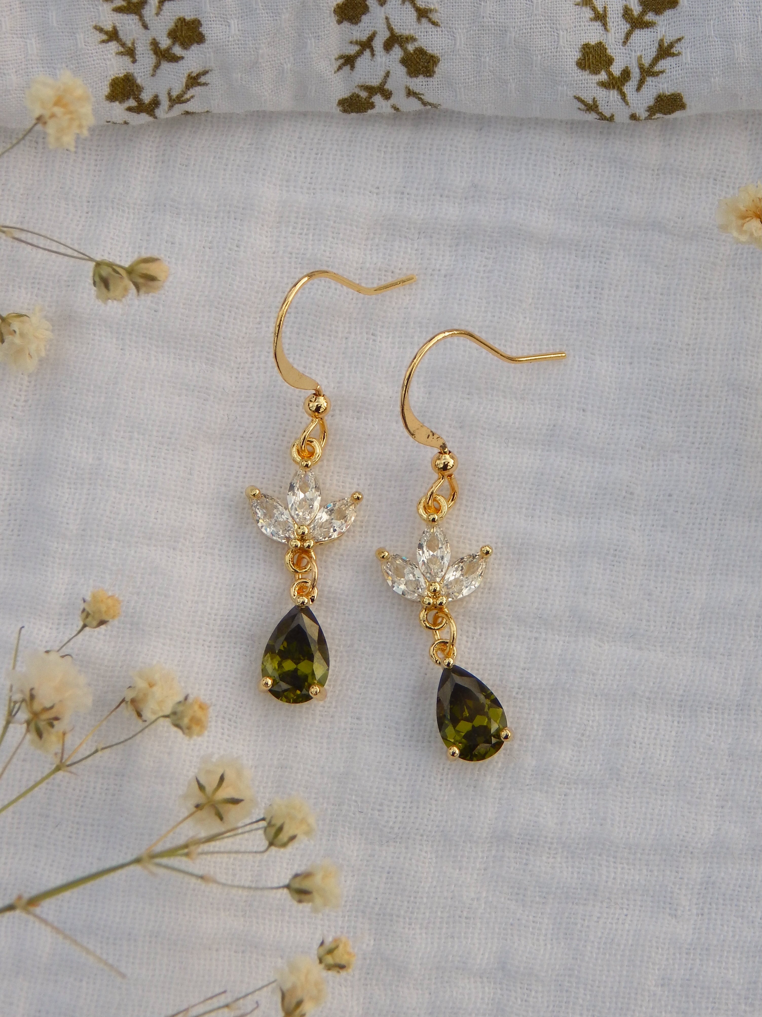 Olive & Crystal Drop Earrings – Cubic Zirconia Holiday Jewelry
