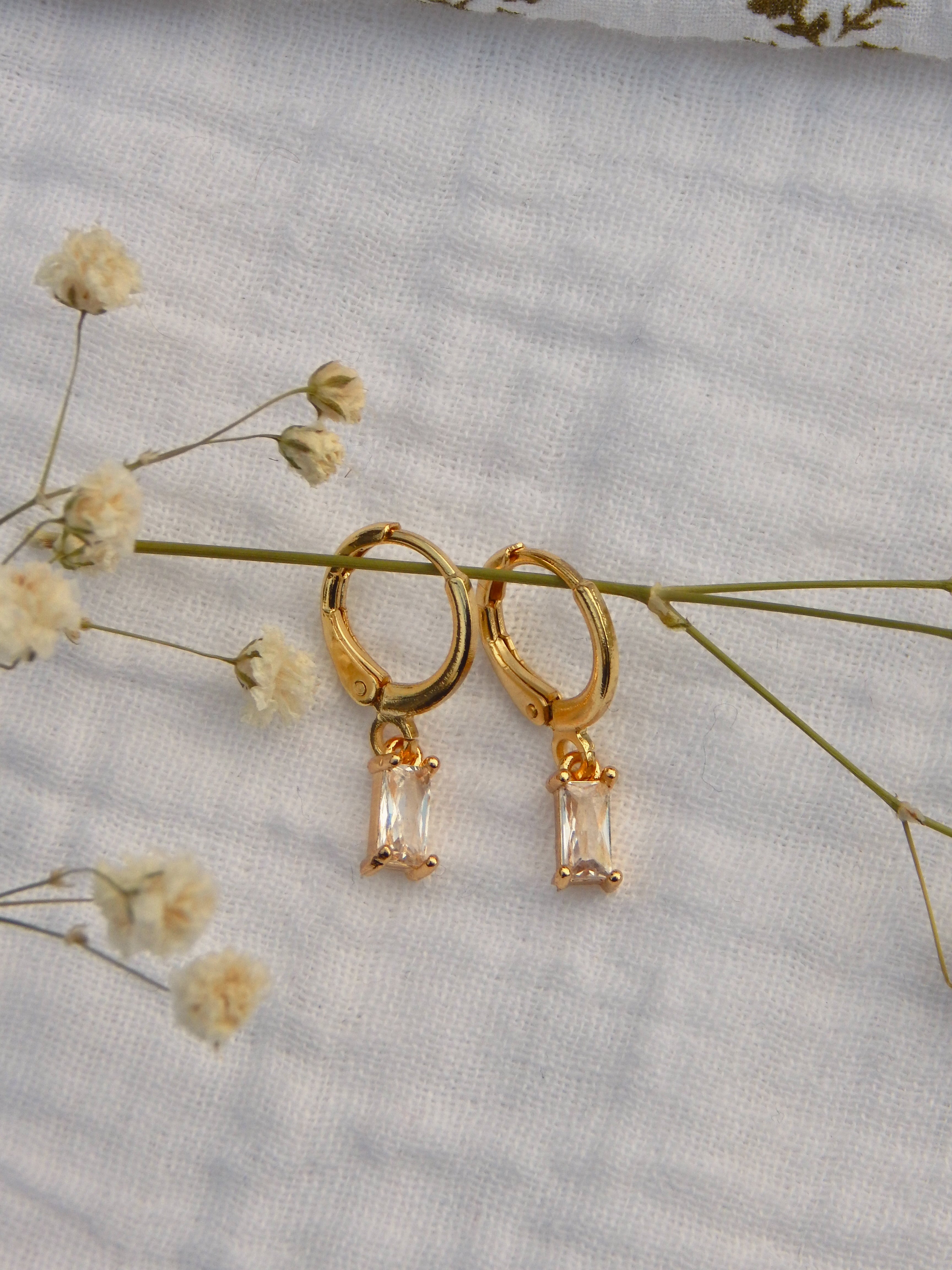 Dainty Gold Huggie Earrings – Cubic Zirconia Mini Drop Hoops