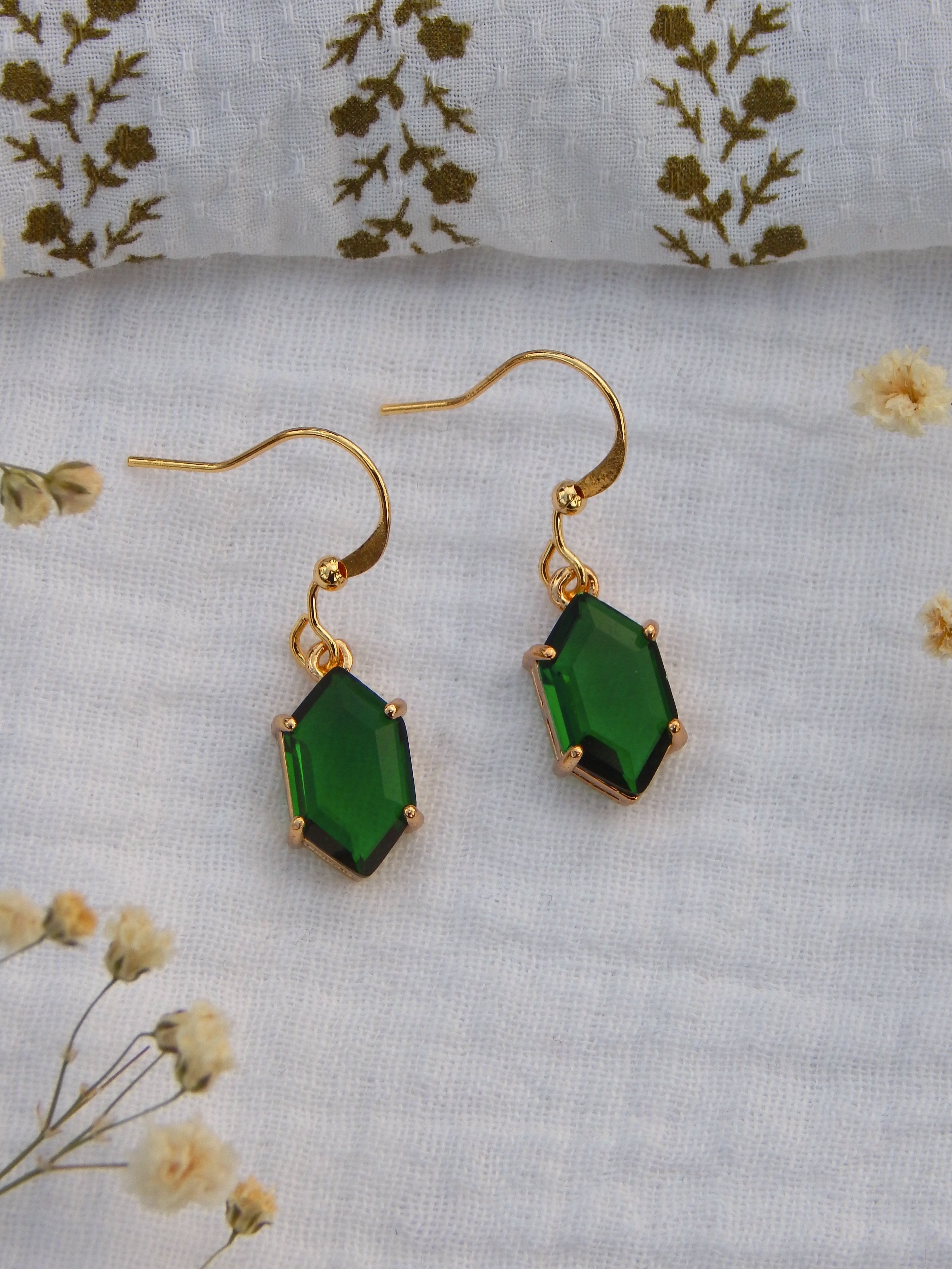 Emerald Gem Drop Earrings – Handmade Lightweight Green Holiday Jewelry