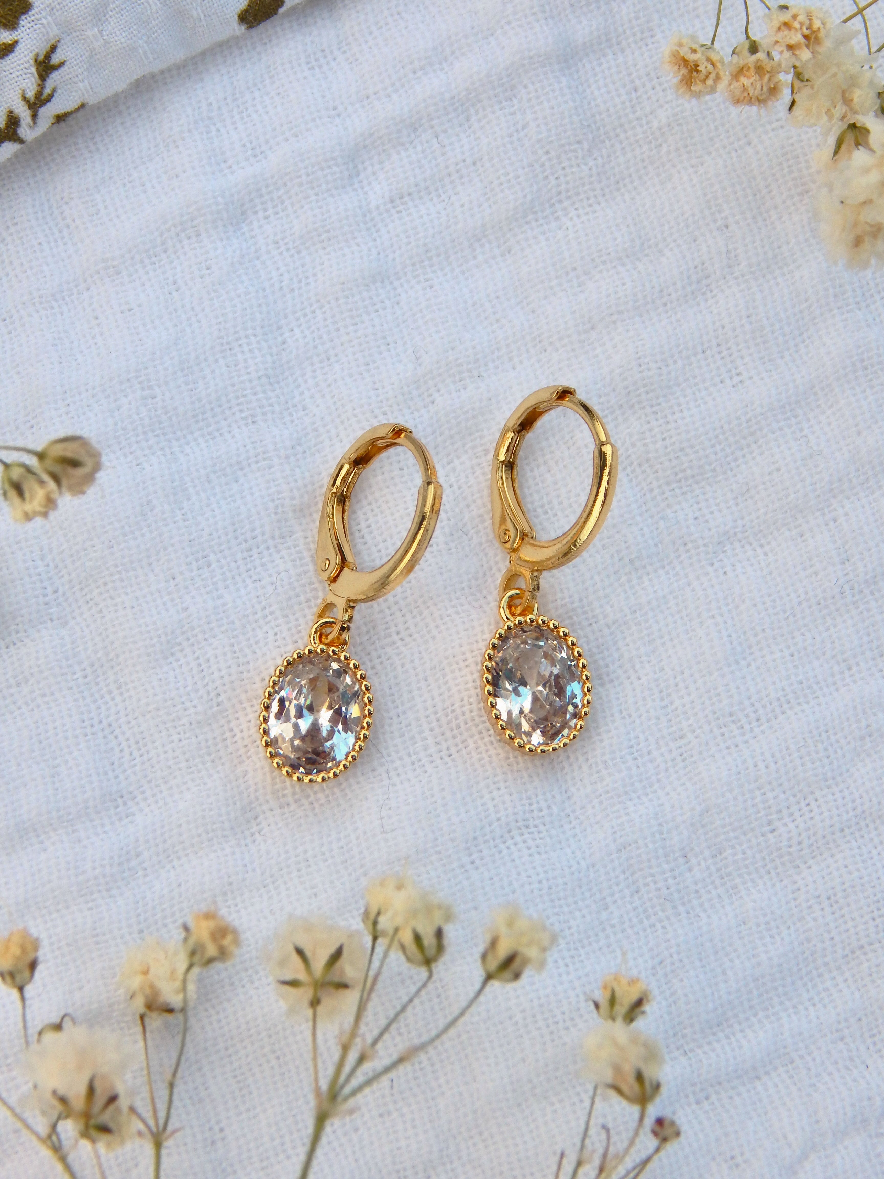 Gold Crystal Drop Huggies – Cubic Zirconia Everyday Earrings
