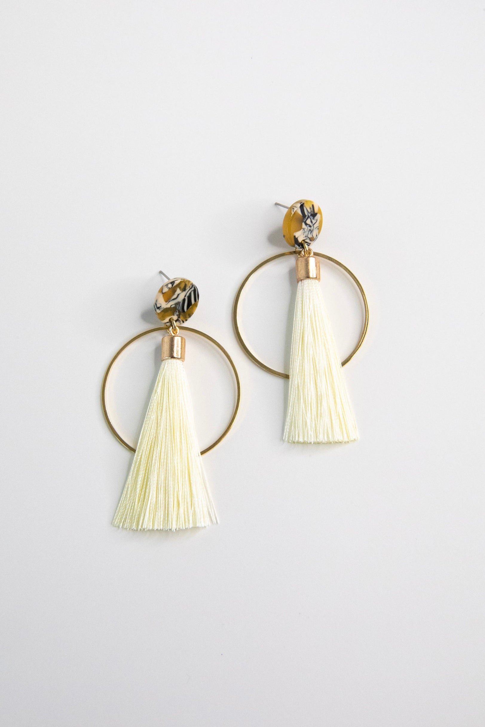 Boho Mustard Tassel Hoop Earrings